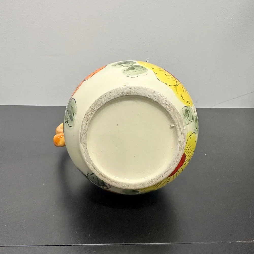 Vintage Floral Ceramic Pitcher Cream Yellow Orange Flowers Kitchen Decor‎